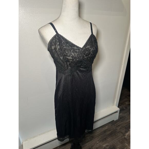 Vintage Slip Nightgown W Matching Overcoat Robe Black Set Size 38 Whimsigoth - Picture 3 of 15